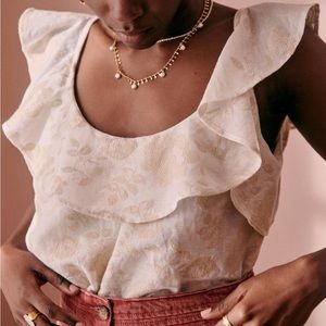 Sezane Vahia blouse sz FR 38 US 6 cotton linen blend ruffle